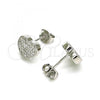 Sterling Silver Stud Earring, Heart Design, with White Cubic Zirconia, Polished, Rhodium Finish, 02.369.0001