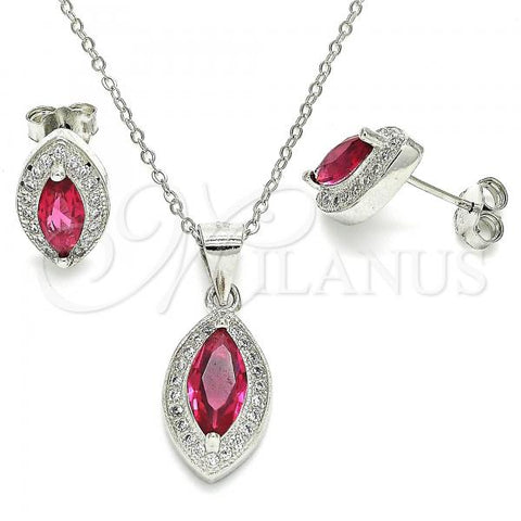 Sterling Silver Earring and Pendant Adult Set, with Ruby Cubic Zirconia and White Micro Pave, Polished, Rhodium Finish, 10.175.0068.3