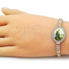 Oro Laminado Fancy Bracelet, Gold Filled Style San Judas and Baguette Design, with White Cubic Zirconia, Polished, Golden Finish, 03.283.0477.07