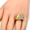 Oro Laminado Multi Stone Ring, Gold Filled Style Greek Key Design, with White Crystal, Polished, Golden Finish, 01.241.0040.07 (Size 7)