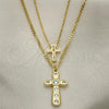Oro Laminado Fancy Necklace, Gold Filled Style Cross and Rolo Design, with White Cubic Zirconia, Polished, Golden Finish, 04.213.0269.17