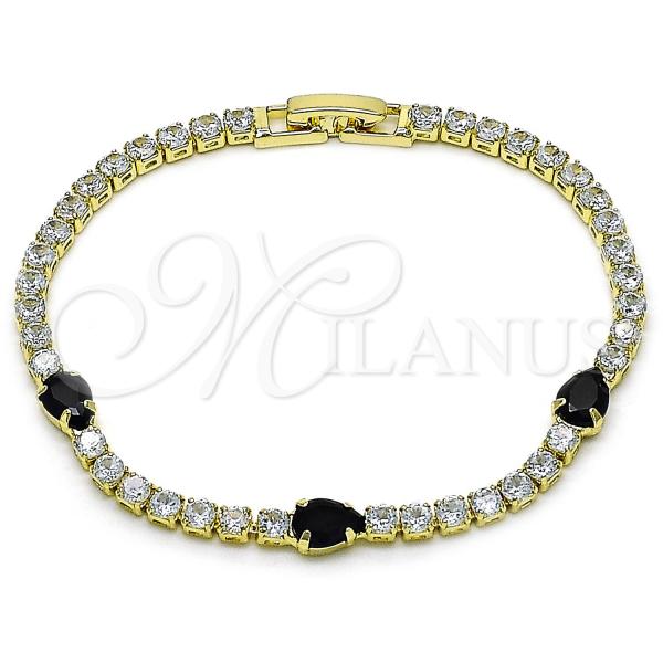 Oro Laminado Tennis Bracelet, Gold Filled Style Teardrop Design, with Black and White Cubic Zirconia, Polished, Golden Finish, 03.284.0026.4.07