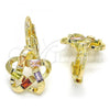 Oro Laminado Leverback Earring, Gold Filled Style Flower Design, with Multicolor Cubic Zirconia, Polished, Golden Finish, 02.210.0214.1