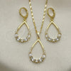 Oro Laminado Earring and Pendant Adult Set, Gold Filled Style Teardrop Design, with White Cubic Zirconia and White Micro Pave, Polished, Golden Finish, 10.196.0079