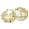Oro Laminado Medium Hoop, Gold Filled Style Nameplate and Bamboo Design, Polished, Golden Finish, 02.63.2653.40
