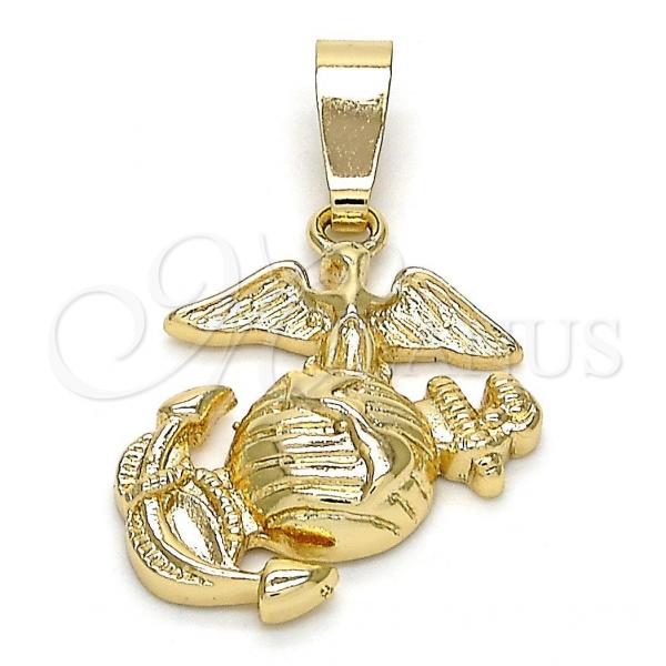 Oro Laminado Fancy Pendant, Gold Filled Style Anchor Design, Diamond Cutting Finish, Golden Finish, 5.186.023