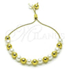 Oro Laminado Adjustable Bolo Bracelet, Gold Filled Style Ball Design, with Ivory Pearl, Polished, Golden Finish, 03.417.0001.11