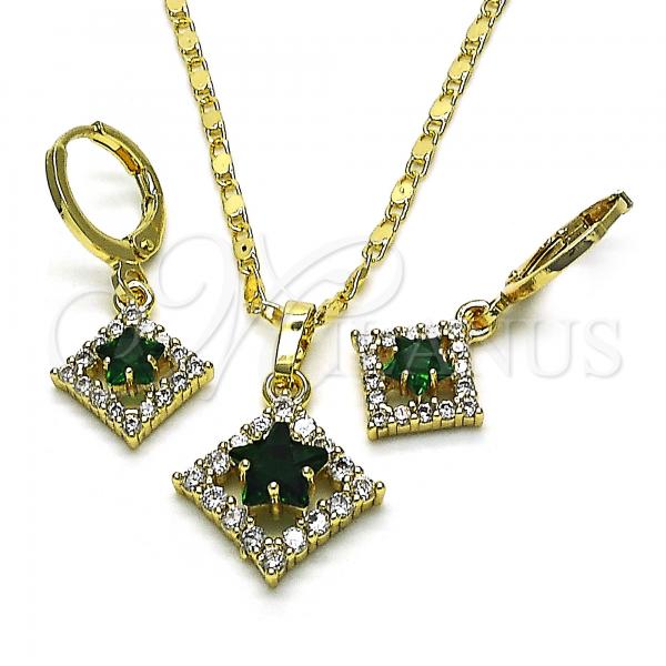 Oro Laminado Earring and Pendant Adult Set, Gold Filled Style Star Design, with Green and White Cubic Zirconia, Polished, Golden Finish, 10.196.0092