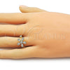 Oro Laminado Multi Stone Ring, Gold Filled Style Flower and Baguette Design, with White Cubic Zirconia and White Micro Pave, Polished, Golden Finish, 01.266.0052