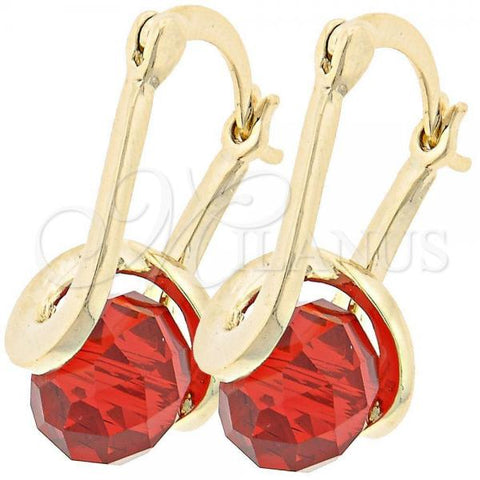 Oro Laminado Small Hoop, Gold Filled Style Spiral Design, with Garnet Crystal, Polished, Golden Finish, 5.120.024