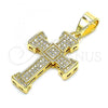 Oro Laminado Fancy Pendant, Gold Filled Style Cross Design, with White Micro Pave, Polished, Golden Finish, 05.342.0004
