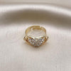 Oro Laminado Multi Stone Ring, Gold Filled Style Heart Design, with White Crystal, Polished, Golden Finish, 01.372.0002