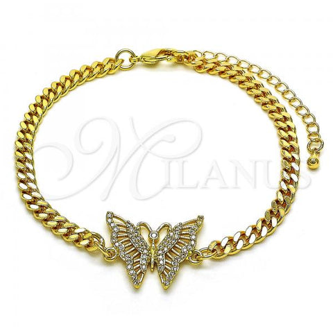 Oro Laminado Fancy Bracelet, Gold Filled Style Butterfly Design, with White Micro Pave, Polished, Golden Finish, 03.341.0183.08
