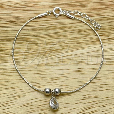 Sterling Silver Fancy Bracelet, Ball and Teardrop Design, with White Cubic Zirconia, Polished, Silver Finish, 03.401.0011.07