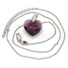 Rhodium Plated Pendant Necklace, Heart Design, with Amethyst Swarovski Crystals and White Micro Pave, Polished, Rhodium Finish, 04.239.0018.2.16