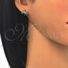 Sterling Silver Stud Earring, Horse Design, with White Micro Pave, Polished, Rhodium Finish, 02.336.0069