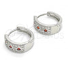Rhodium Plated Huggie Hoop, with Garnet and White Cubic Zirconia, Polished, Rhodium Finish, 02.210.0056.6.15