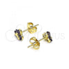 Oro Laminado Stud Earring, Gold Filled Style with Amethyst Cubic Zirconia, Polished, Golden Finish, 02.213.0359.1