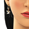 Oro Laminado Dangle Earring, Gold Filled Style Bird Design, with White Micro Pave, Polished, Golden Finish, 02.210.0386