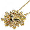 Oro Laminado Pendant Necklace, Gold Filled Style Eagle Design, with Black Micro Pave and White Cubic Zirconia, Polished, Golden Finish, 04.156.0160.20
