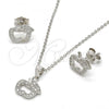 Sterling Silver Earring and Pendant Adult Set, Apple Design, with White Micro Pave, Polished, Rhodium Finish, 10.174.0259