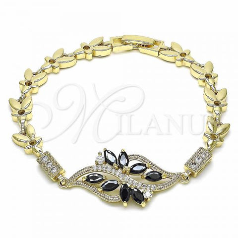 Oro Laminado Fancy Bracelet, Gold Filled Style with Black and White Cubic Zirconia, Polished, Golden Finish, 03.316.0072.07