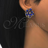 Oro Laminado Stud Earring, Gold Filled Style Flower Design, with Sapphire Blue and White Crystal, Polished, Golden Finish, 02.64.0641.1