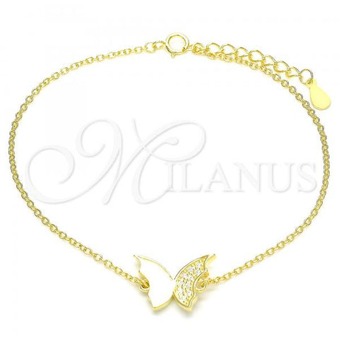Sterling Silver Fancy Bracelet, Butterfly Design, with White Micro Pave, Polished, Golden Finish, 03.336.0023.2.08