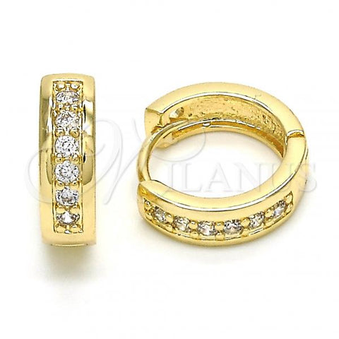 Oro Laminado Huggie Hoop, Gold Filled Style with White Cubic Zirconia, Polished, Golden Finish, 02.156.0284.15