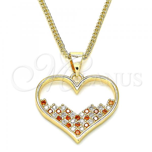 Oro Laminado Pendant Necklace, Gold Filled Style Heart Design, with Garnet and White Micro Pave, Polished, Golden Finish, 04.156.0381.1.20