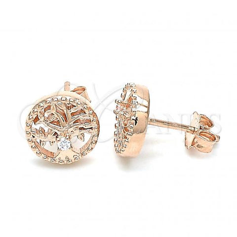 Sterling Silver Stud Earring, Tree Design, with White Cubic Zirconia, Polished, Rose Gold Finish, 02.369.0034.1