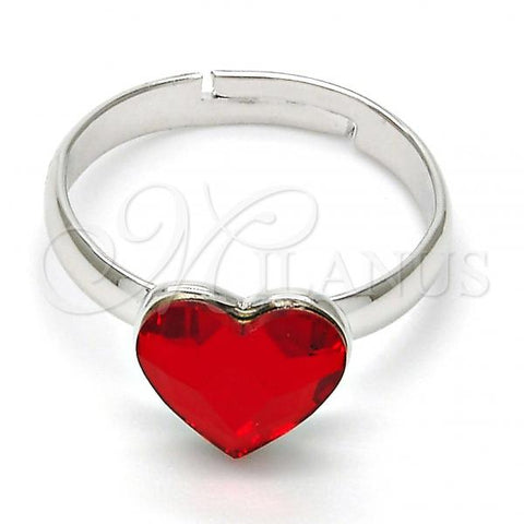 Rhodium Plated Multi Stone Ring, Heart Design, with Light Siam Swarovski Crystals, Polished, Rhodium Finish, 01.239.0002.5 (One size fits all)