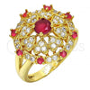 Oro Laminado Multi Stone Ring, Gold Filled Style Heart Design, with Ruby and White Cubic Zirconia, Polished, Golden Finish, 01.266.0022.2.07 (Size 7)