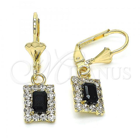 Oro Laminado Dangle Earring, Gold Filled Style with Black and White Crystal, Polished, Golden Finish, 02.122.0117.1