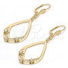 Oro Laminado Dangle Earring, Gold Filled Style Teardrop Design, with White Crystal, Polished, Golden Finish, 89.003
