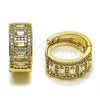 Oro Laminado Huggie Hoop, Gold Filled Style Baguette and Cluster Design, with White Cubic Zirconia and White Micro Pave, Polished, Golden Finish, 02.283.0276.20