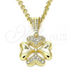 Oro Laminado Fancy Pendant, Gold Filled Style Heart Design, with White Crystal, Polished, Golden Finish, 05.351.0085