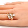 Oro Laminado Multi Stone Ring, Gold Filled Style Leaf and Teardrop Design, with White Cubic Zirconia, Polished, Golden Finish, 01.210.0003.09 (Size 9)