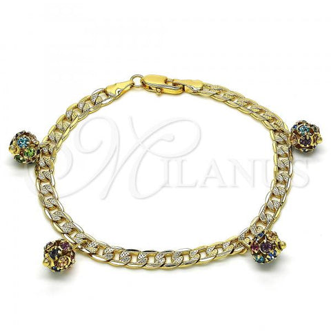 Oro Laminado Charm Bracelet, Gold Filled Style with Multicolor Crystal, Polished, Golden Finish, 03.63.2074.1.08