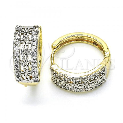 Oro Laminado Huggie Hoop, Gold Filled Style with White Cubic Zirconia, Polished, Two Tone, 02.210.0147.20