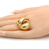 Oro Laminado Multi Stone Ring, Gold Filled Style Greek Key Design, with White Crystal, Polished, Golden Finish, 01.241.0009.07 (Size 7)