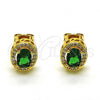 Oro Laminado Stud Earring, Gold Filled Style with Green Cubic Zirconia and White Micro Pave, Polished, Golden Finish, 02.342.0202