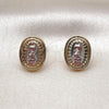 Oro Laminado Stud Earring, Gold Filled Style Guadalupe Design, Polished, Tricolor, 02.196.0216