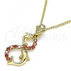 Oro Laminado Pendant Necklace, Gold Filled Style Dolphin Design, with Garnet and White Cubic Zirconia, Polished, Golden Finish, 04.346.0019.1.20
