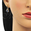 Oro Laminado Leverback Earring, Gold Filled Style Teardrop Design, with Tanzanite and White Cubic Zirconia, Polished, Golden Finish, 5.125.012.3
