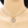 Oro Laminado Earring and Pendant Adult Set, Gold Filled Style Butterfly Design, with Pink Cubic Zirconia and White Micro Pave, Polished, Golden Finish, 10.210.0128.4