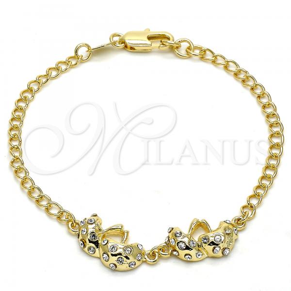 Oro Laminado Fancy Bracelet, Gold Filled Style with White Crystal, Polished, Golden Finish, 03.168.0006.07