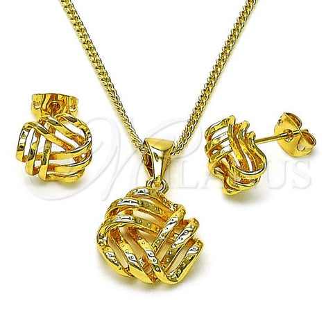 Oro Laminado Earring and Pendant Adult Set, Gold Filled Style Love Knot Design, Polished, Golden Finish, 10.342.0182