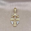 Oro Laminado Religious Pendant, Gold Filled Style Crucifix and Angel Design, Diamond Cutting Finish, Tricolor, 05.196.0005