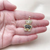 Oro Laminado Fancy Pendant, Gold Filled Style Teddy Bear and Baguette Design, with Black Cubic Zirconia and White Micro Pave, Polished, Golden Finish, 05.284.0020.4